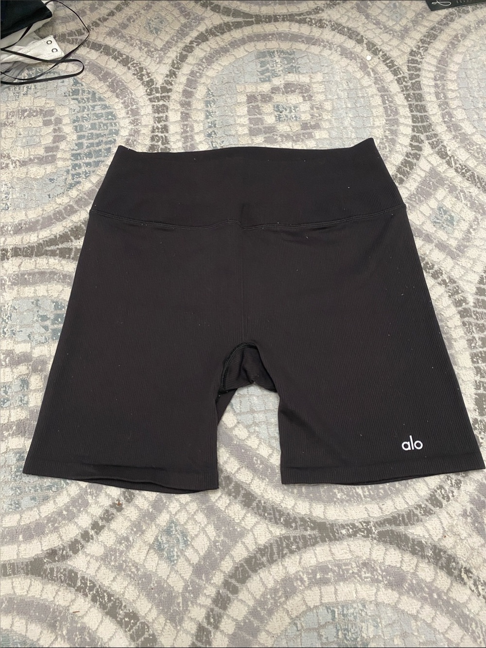 ALO Yoga Black Ribbed High-Waist Bike Shorts
